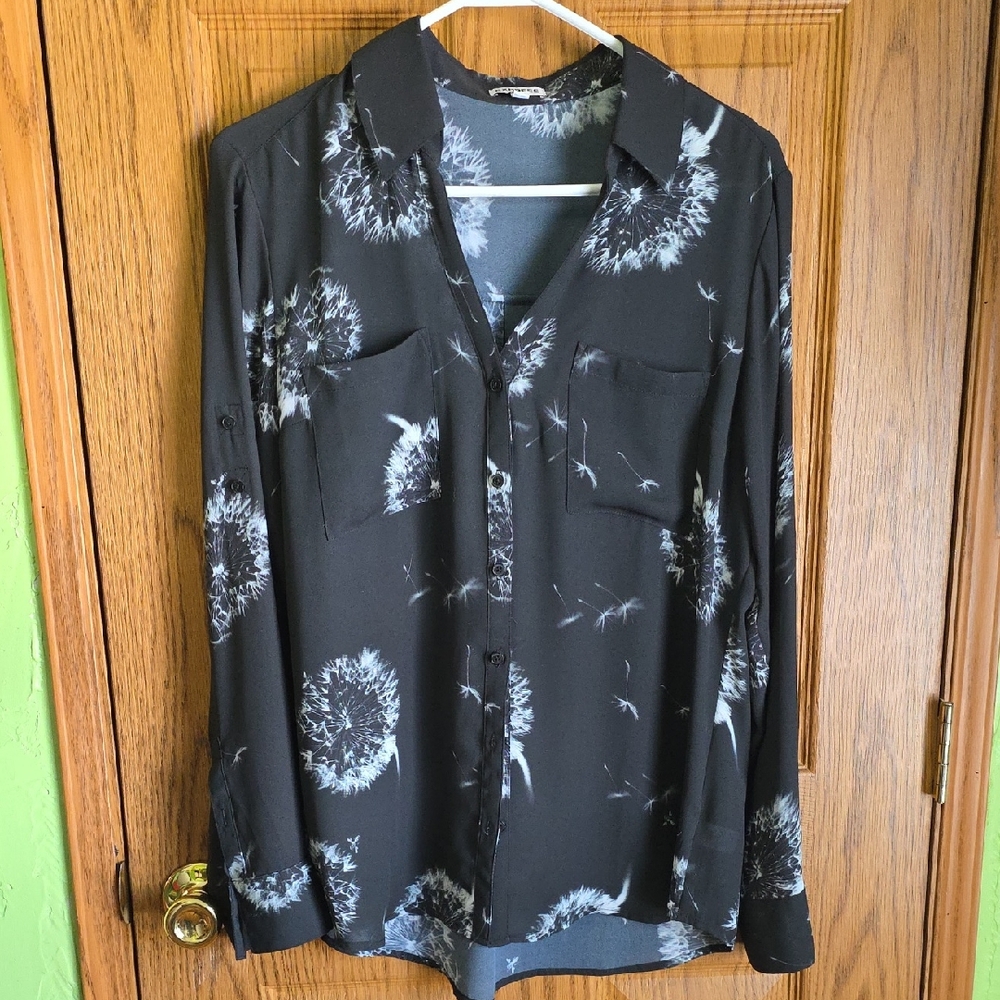 Express Black and White Dandelion Blouse
